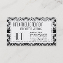Tarjeta De Visita Damasco floral del art déco blanco y negro