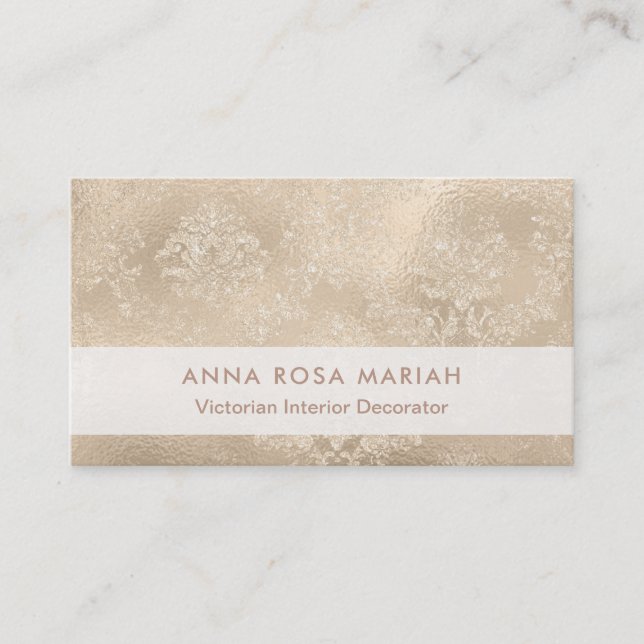 Tarjeta De Visita Damasco floral del Victorian de marfil elegante (Anverso)