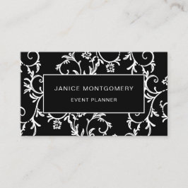 Tarjeta De Visita Damasco floral elegante blanco y negro