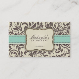 Tarjeta De Visita Damasco floral elegante Brown moderno, verde y