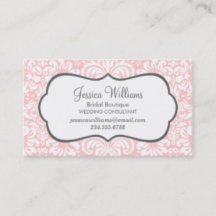 Tarjeta De Visita Damasco floral elegante de color rosa claro y carb