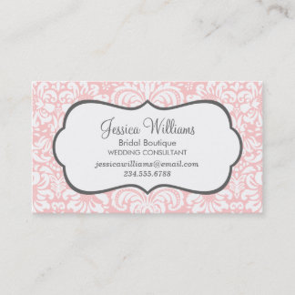 Tarjeta De Visita Damasco floral elegante de color rosa claro y carb