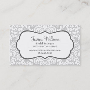 Tarjeta De Visita Damasco floral elegante de gris y carbón vegetal