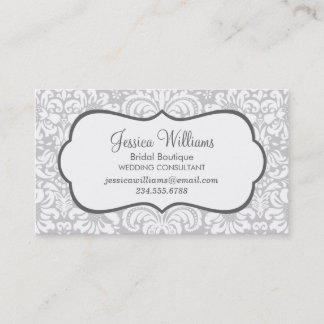 Tarjeta De Visita Damasco floral elegante de gris y carbón vegetal