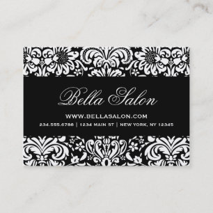 Tarjeta De Visita Damasco floral elegante en blanco y negro