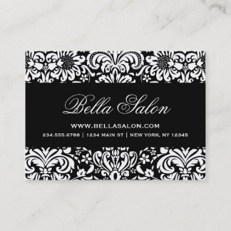 Tarjeta De Visita Damasco floral elegante en blanco y negro