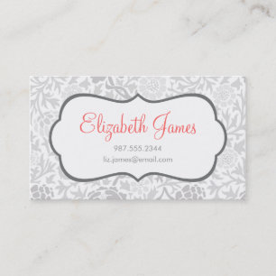Tarjeta De Visita Damasco floral gris retro