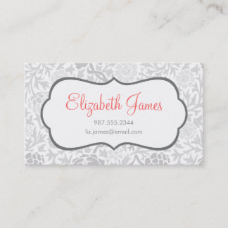 Tarjeta De Visita Damasco floral gris retro