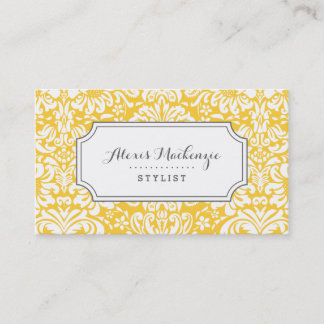 Tarjeta De Visita Damasco floral gris y amarillo