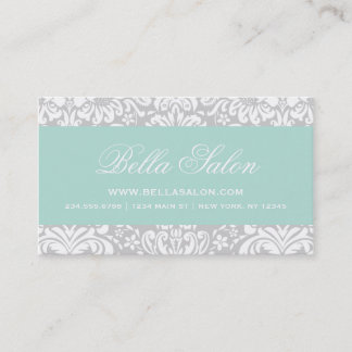 Tarjeta De Visita Damasco floral gris y elegante de menta