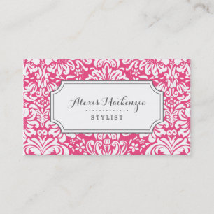 Tarjeta De Visita Damasco floral gris y rosa