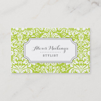 Tarjeta De Visita Damasco floral gris y verde