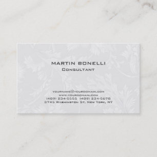 Tarjeta De Visita Damasco floral moderno gris blanco