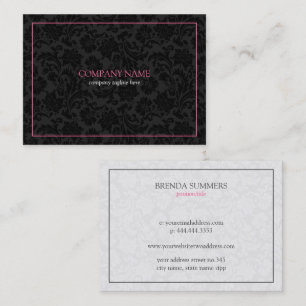 Tarjeta De Visita Damasco floral negro y blanco reversible