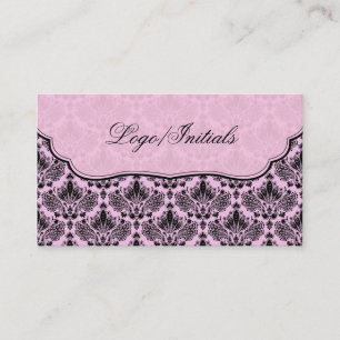 Tarjeta De Visita Damasco floral retro elegante negro y rosa