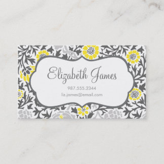 Tarjeta De Visita Damasco floral retro gris y amarillo