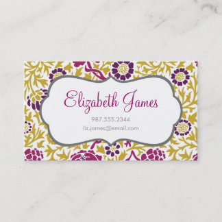Tarjeta De Visita Damasco floral retro morado y dorado