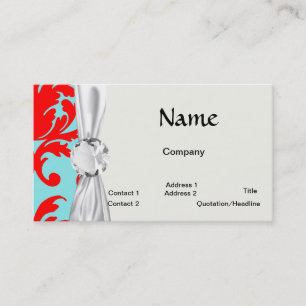 Tarjeta De Visita damasco formal rojo y aqua