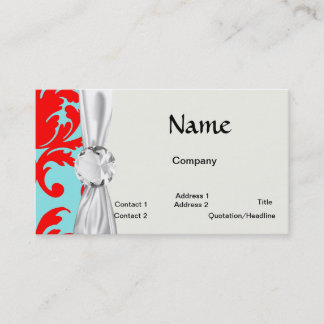 Tarjeta De Visita damasco formal rojo y aqua