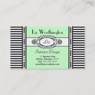 Tarjeta De Visita Damasco fresco y rayas verdes adaptables
