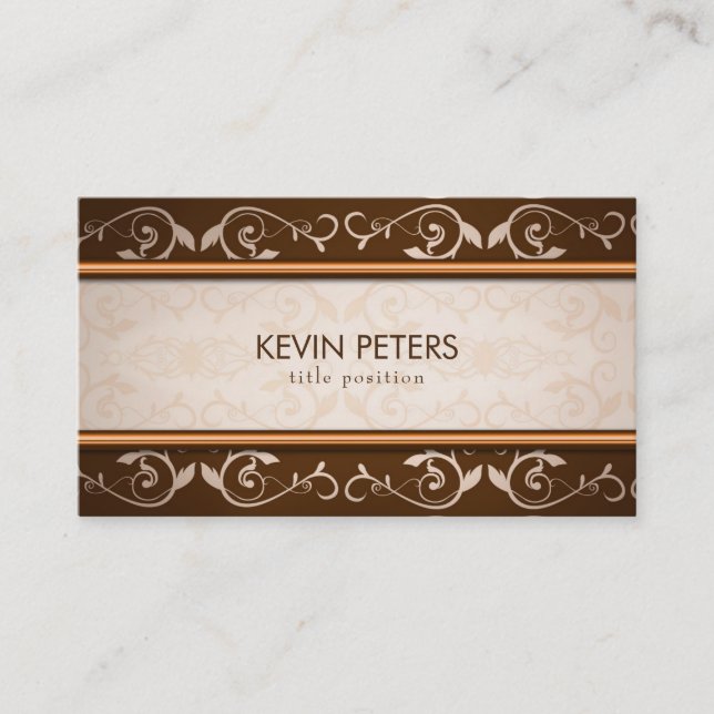 Tarjeta De Visita Damasco Marrón Y Beige (Anverso)