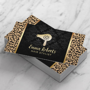 Tarjeta De Visita Damasco moderno del negro del leopardo de la barra
