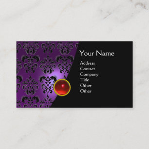Tarjeta De Visita DAMASCO MONOGRAMA GEM amatista morado rojo