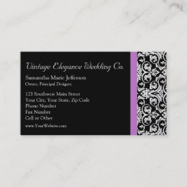 Tarjeta De Visita Damasco morado de lavanda negro/blanco
