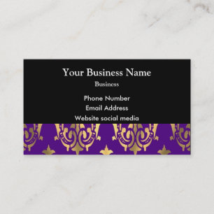 Tarjeta De Visita Damasco morado y dorado en negro
