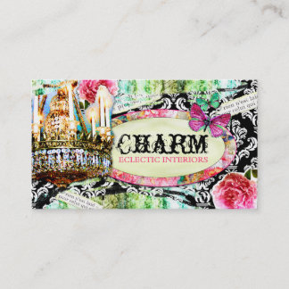 Tarjeta De Visita Damasco negro con encanto de época de GC Shabby