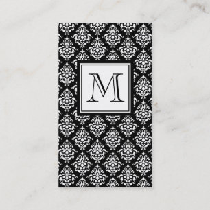 TARJETA DE VISITA DAMASCO NEGRO DEL VINTAGE SU MONOGRAMA