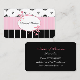 Tarjeta De Visita Damasco negro y blanco Chic Floral rosa