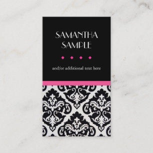 Tarjeta De Visita Damasco negro y blanco, rosa fuerte
