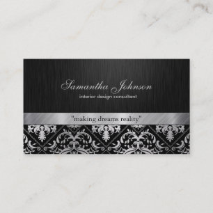 Tarjeta De Visita Damasco negro y de plata elegante profesional