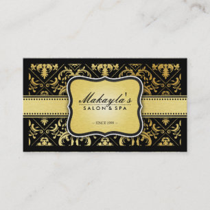 Tarjeta De Visita Damasco negro y metálico moderno elegante del oro