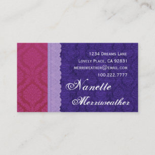 Tarjeta De Visita Damasco personal y cordón púrpuras y azules V29