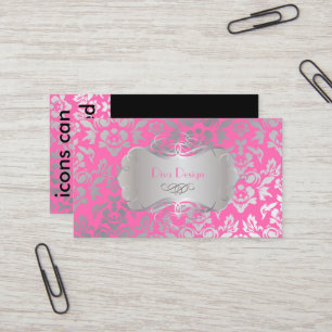Tarjeta De Visita Damasco PixDezines Haute Coutour, Plata Faux/DIY