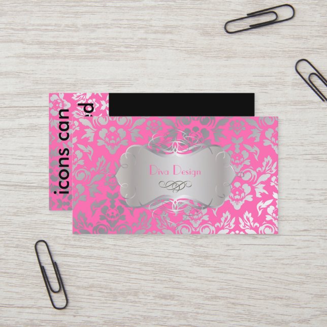 Tarjeta De Visita Damasco PixDezines Haute Coutour, Plata Faux/DIY (Anverso/Reverso In Situ)