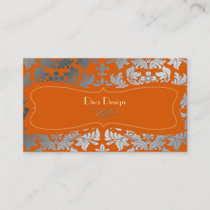 Tarjeta De Visita Damasco plateado/naranja quemada/chocolate