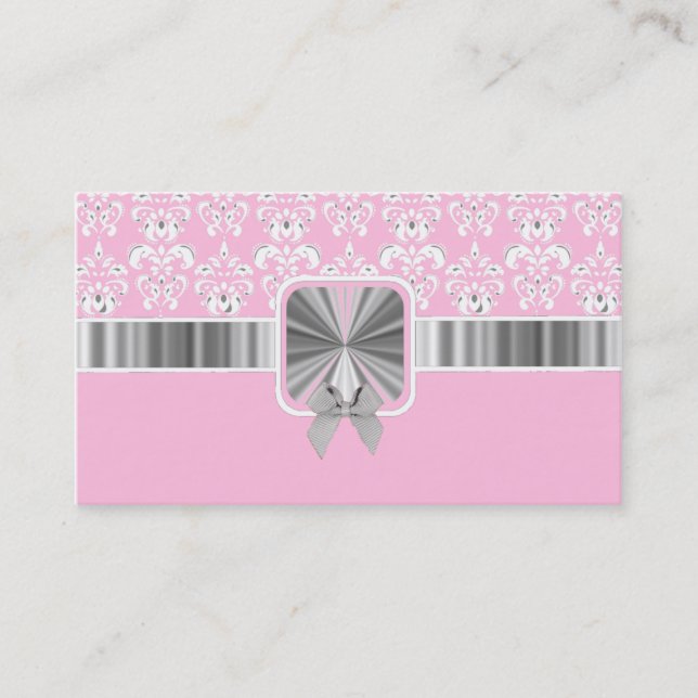 Tarjeta De Visita Damasco rosa y arco (Anverso)