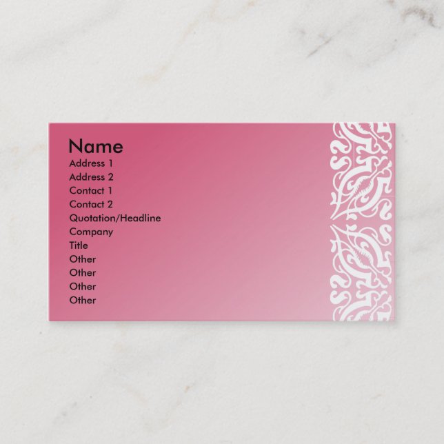 Tarjeta De Visita Damasco rosa y blanco (Anverso)