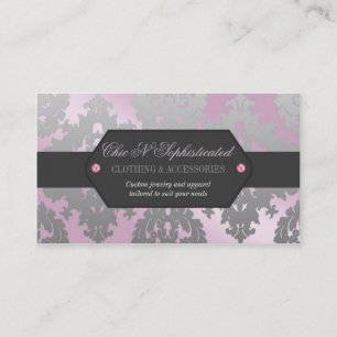 Tarjeta De Visita Damasco rosado y de plata moderno