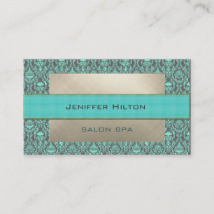 Tarjeta De Visita Damasco turquesa elegante y profesional