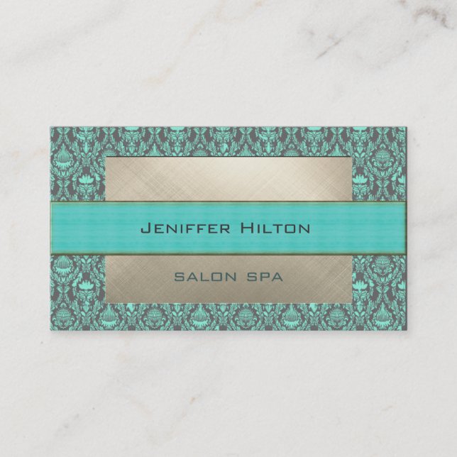 Tarjeta De Visita Damasco turquesa elegante y profesional (Anverso)