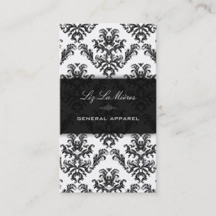 Tarjeta De Visita Damasco Vintage de PixDezines Negro + Blanco Céles