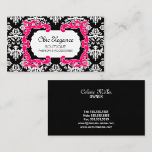 Tarjeta De Visita Damasco y Floreado Rosa Brillante