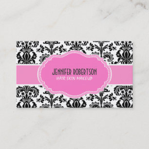 Tarjeta De Visita Damascos florales de color rosa y blanco negro