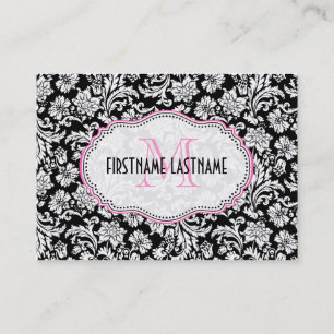 Tarjeta De Visita Damascos florales elegantes en blanco y negro