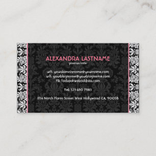 Tarjeta De Visita Damascos florales en blanco y negro personalizados