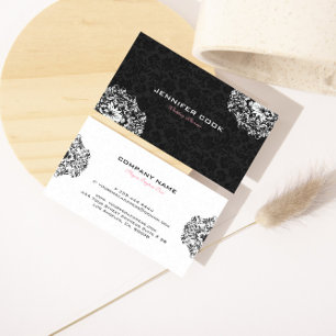 Tarjeta De Visita Damascos florales en blanco y negro reversibles
